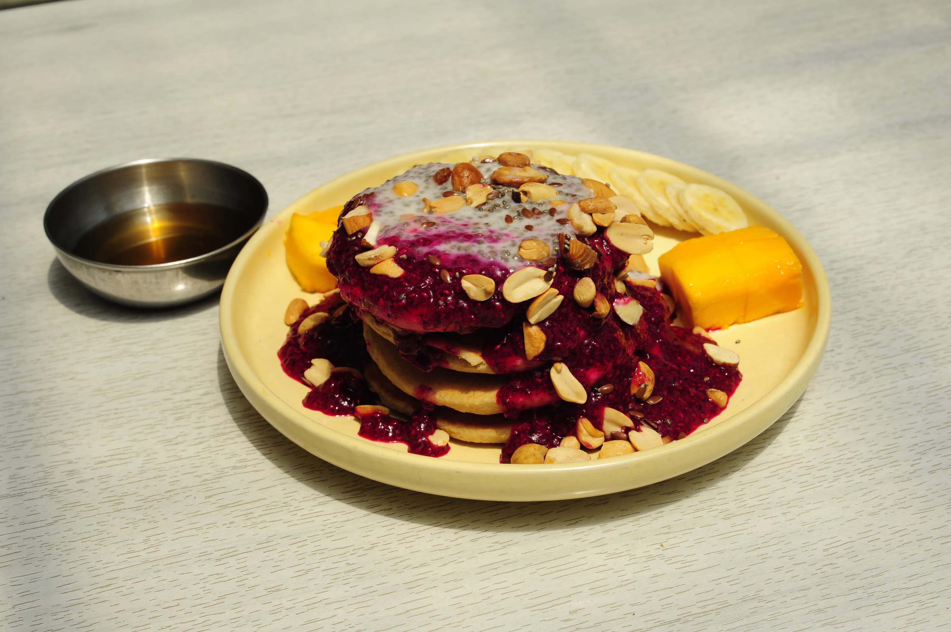 Oat coconut pancakes styled for KURUMI