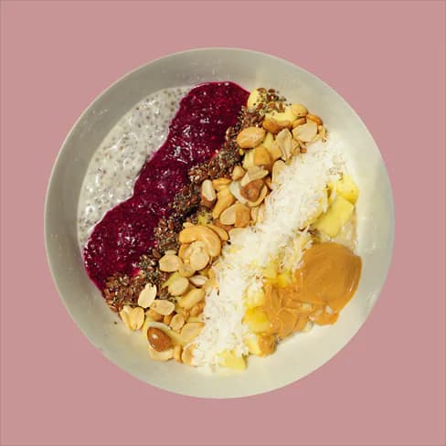 Oat Porridge With Chia Pudding And Dragon Fruit Jam