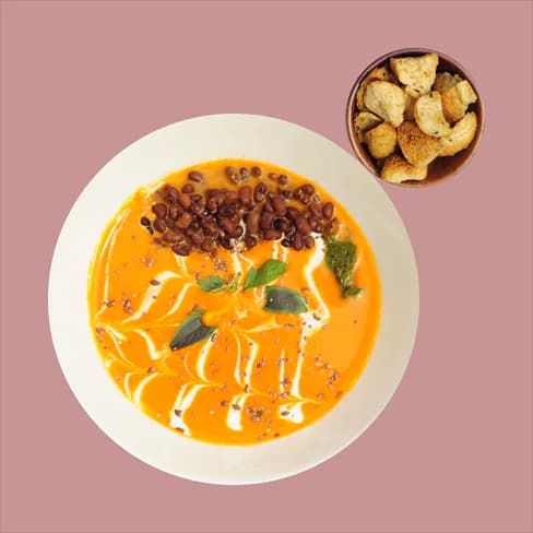 Tomato Cream Soup + Adzuki Beans + Garlic Croutons