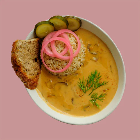 Stroganoff de setas con arroz integral